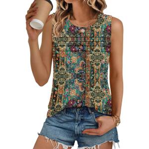 image:imageZeagoo Womens Summer Tank Tops Sleeveless Loose Fit Tunic Blouses Dressy Casual Pleated Front Scoop Neck Boho ShirtsMz721