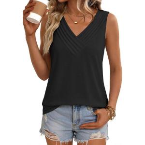 image:imageZeagoo Womens Tank Tops 2026 Summer Sleeveless Loose Fit Tops V Neck Pleated Trendy Fashion Business Casual ShirtsBlack