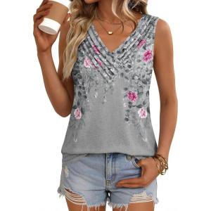 image:imageZeagoo Womens Tank Tops 2026 Summer Sleeveless Loose Fit Tops V Neck Pleated Trendy Fashion Business Casual ShirtsHf36 Flower