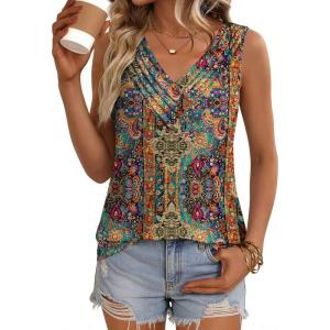 image:imageZeagoo Womens Tank Tops 2026 Summer Sleeveless Loose Fit Tops V Neck Pleated Trendy Fashion Business Casual ShirtsMz721 Boho