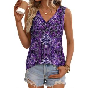 image:imageZeagoo Womens Tank Tops 2026 Summer Sleeveless Loose Fit Tops V Neck Pleated Trendy Fashion Business Casual ShirtsMz907 Boho