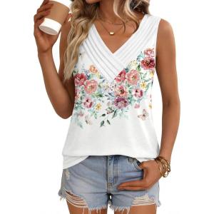 image:imageZeagoo Womens Tank Tops 2026 Summer Sleeveless Loose Fit Tops V Neck Pleated Trendy Fashion Business Casual ShirtsWf67 Flower