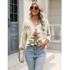 image:imageZeagoo 34 Length Sleeve Womens Tops Casual V Neck Shirts Soft Basic Tees Business Work BlousesBeige Christmas Tree