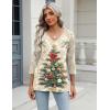 image:imageZeagoo 34 Length Sleeve Womens Tops Casual V Neck Shirts Soft Basic Tees Business Work BlousesBeige Christmas Tree