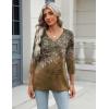 image:imageZeagoo 34 Length Sleeve Womens Tops Casual V Neck Shirts Soft Basic Tees Business Work BlousesBrown Leaves