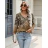 image:imageZeagoo 34 Length Sleeve Womens Tops Casual V Neck Shirts Soft Basic Tees Business Work BlousesBrown Leaves