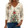 image:imageZeagoo 34 Length Sleeve Womens Tops Casual V Neck Shirts Soft Basic Tees Business Work BlousesBeige Christmas Tree