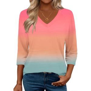 image:imageZeagoo 34 Length Sleeve Womens Tops Casual V Neck Shirts Soft Basic Tees Business Work BlousesMulticoloured