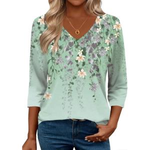 image:imageZeagoo 34 Length Sleeve Womens Tops Casual V Neck Shirts Soft Basic Tees Business Work BlousesSpring Bird
