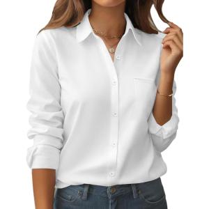 image:imageZeagoo Womens Button Down Shirt Long Sleeve Blouse Business Work Tops Dressy Casual Floral Printed Outfits with PocketAwhite