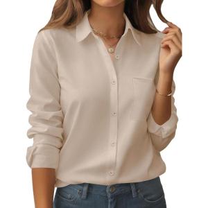 image:imageZeagoo Womens Button Down Shirt Long Sleeve Blouse Business Work Tops Dressy Casual Floral Printed Outfits with PocketBbeige