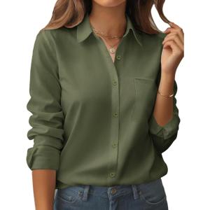 image:imageZeagoo Womens Button Down Shirt Long Sleeve Blouse Business Work Tops Dressy Casual Floral Printed Outfits with PocketBgreen