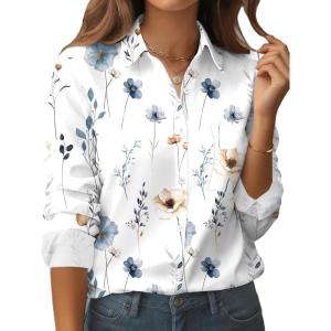 image:imageZeagoo Womens Button Down Shirt Long Sleeve Blouse Business Work Tops Dressy Casual Floral Printed Outfits with PocketCbf112