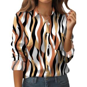 image:imageZeagoo Womens Button Down Shirt Long Sleeve Blouse Business Work Tops Dressy Casual Floral Printed Outfits with PocketCx123