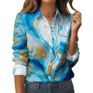 image:imageZeagoo Womens Button Down Shirt Long Sleeve Blouse Business Work Tops Dressy Casual Floral Printed Outfits with PocketDcx274