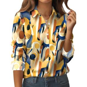 image:imageZeagoo Womens Button Down Shirt Long Sleeve Blouse Business Work Tops Dressy Casual Floral Printed Outfits with PocketJh579