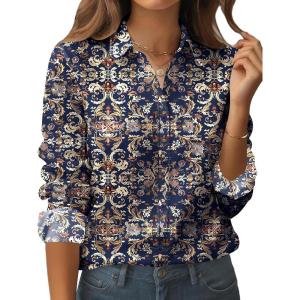 image:imageZeagoo Womens Button Down Shirt Long Sleeve Blouse Business Work Tops Dressy Casual Floral Printed Outfits with PocketMz869