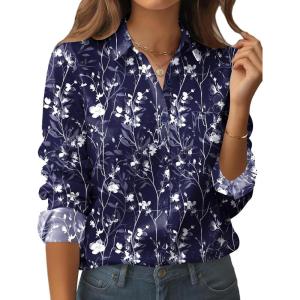 image:imageZeagoo Womens Button Down Shirt Long Sleeve Blouse Business Work Tops Dressy Casual Floral Printed Outfits with PocketSf180