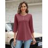 image:imageZeagoo 34 Length Sleeve Women Tops Crew Neck Blouses Dressy Casual Summer T Shirts Loose Fit Business Work ClothesWine Red