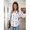 image:imageZeagoo Button Down Shirts for Women 34 Sleeve Linen Cotton V Neck Tops Dressy Casual Loose Work BlousesGeometric Whitejh599