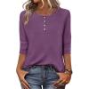 image:imageZeagoo 34 Length Sleeve Women Tops Crew Neck Blouses Dressy Casual Summer T Shirts Loose Fit Business Work ClothesPurple