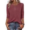 image:imageZeagoo 34 Length Sleeve Women Tops Crew Neck Blouses Dressy Casual Summer T Shirts Loose Fit Business Work ClothesWine Red