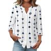 image:imageZeagoo Button Down Shirts for Women 34 Sleeve Linen Cotton V Neck Tops Dressy Casual Loose Work BlousesGeometric Whitejh599