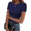 image:imageZeagoo Women Crewneck Slim Fitted Short Sleeve T Shirts Cute Stretchy Bodycon Basic Tee TopsNavy Blue