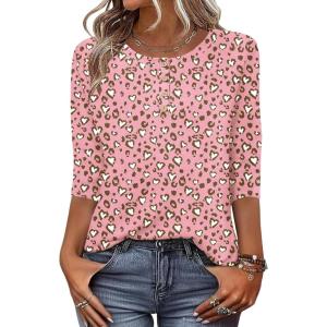 image:imageZeagoo 34 Length Sleeve Women Tops Crew Neck Blouses Dressy Casual Summer T Shirts Loose Fit Business Work ClothesAn18pink Love