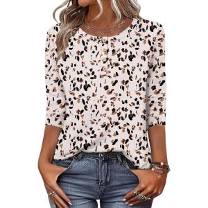 image:imageZeagoo 34 Length Sleeve Women Tops Crew Neck Blouses Dressy Casual Summer T Shirts Loose Fit Business Work ClothesAn443apricot