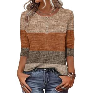 image:imageZeagoo 34 Length Sleeve Women Tops Crew Neck Blouses Dressy Casual Summer T Shirts Loose Fit Business Work ClothesJh398geometric