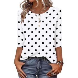 image:imageZeagoo 34 Length Sleeve Women Tops Crew Neck Blouses Dressy Casual Summer T Shirts Loose Fit Business Work ClothesJh592polka Dots