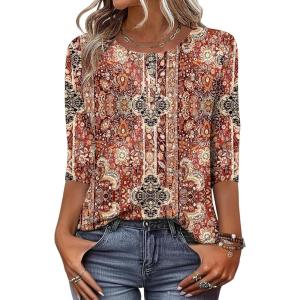 image:imageZeagoo 34 Length Sleeve Women Tops Crew Neck Blouses Dressy Casual Summer T Shirts Loose Fit Business Work ClothesMz896