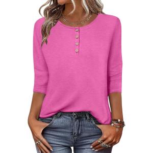 image:imageZeagoo 34 Length Sleeve Women Tops Crew Neck Blouses Dressy Casual Summer T Shirts Loose Fit Business Work ClothesPink