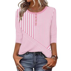image:imageZeagoo 34 Length Sleeve Women Tops Crew Neck Blouses Dressy Casual Summer T Shirts Loose Fit Business Work ClothesTz300pink