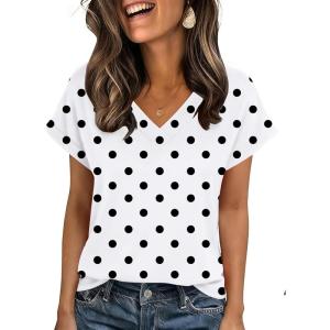 image:imageZeagoo Womens Summer Tops Rolled Short Sleeve V Neck Shirts Casual Dressy Business Work Blouses OutfitsPolka Dotjh592
