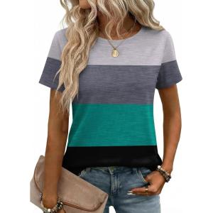 image:imageZeagoo Womens Tshirt Short Sleeve Summer Tops Crewneck Casual Basic Tee Shirts Spring Clothes Trendy OutfitZ Contrasting Gray Green 595