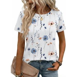 image:imageZeagoo Womens Tshirt Short Sleeve Summer Tops Crewneck Casual Basic Tee Shirts Spring Clothes Trendy OutfitZ Floral White 290