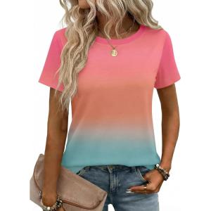 image:imageZeagoo Womens Tshirt Short Sleeve Summer Tops Crewneck Casual Basic Tee Shirts Spring Clothes Trendy OutfitZ Gradient Blue Pink 218