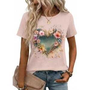 image:imageZeagoo Womens Tshirt Short Sleeve Summer Tops Crewneck Casual Basic Tee Shirts Spring Clothes Trendy OutfitZ Heart Beige 83
