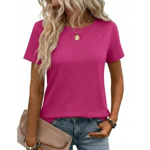 image:imageZeagoo Womens Tshirt Short Sleeve Summer Tops Crewneck Casual Basic Tee Shirts Spring Clothes Trendy OutfitZ Rose Red