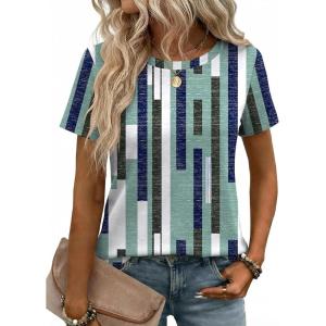 image:imageZeagoo Womens Tshirt Short Sleeve Summer Tops Crewneck Casual Basic Tee Shirts Spring Clothes Trendy OutfitZ Striped Green 530