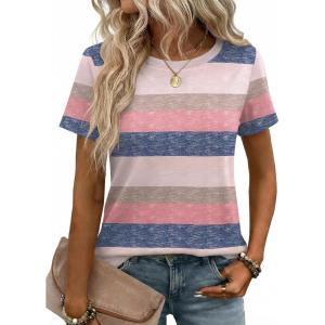 image:imageZeagoo Womens Tshirt Short Sleeve Summer Tops Crewneck Casual Basic Tee Shirts Spring Clothes Trendy OutfitZ Striped Pink 669