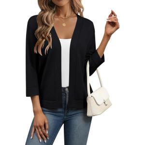 image:imageZeagoo Womens 34 Sleeve Open Front Cropped Knit Cardigan Sweater Casual Bolero Shrugs for Dresses Summer OutfitsBlack