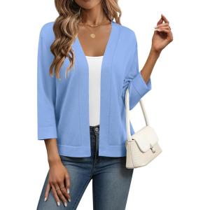image:imageZeagoo Womens 34 Sleeve Open Front Cropped Knit Cardigan Sweater Casual Bolero Shrugs for Dresses Summer OutfitsBlue