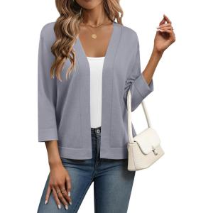 image:imageZeagoo Womens 34 Sleeve Open Front Cropped Knit Cardigan Sweater Casual Bolero Shrugs for Dresses Summer OutfitsGrey