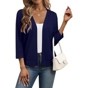 image:imageZeagoo Womens 34 Sleeve Open Front Cropped Knit Cardigan Sweater Casual Bolero Shrugs for Dresses Summer OutfitsNavy Blue