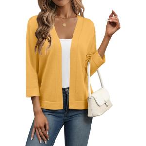 image:imageZeagoo Womens 34 Sleeve Open Front Cropped Knit Cardigan Sweater Casual Bolero Shrugs for Dresses Summer OutfitsYellow