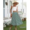 image:imageZeagoo Womens Midi Skirts High Waisted Pleated ALine Swing Skirts Summer Floral Long Skirts with Pockets01green Floral