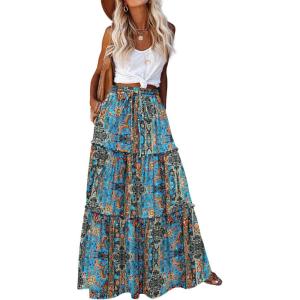 image:imageZeagoo Womens Casual Maxi Skirts for Women 2026 High Waist Boho Skirts Floral Printed Long Flowy Skirt with PocketsBohoprinted02